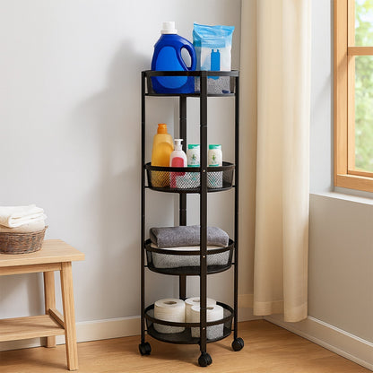 4-Layer Round Metal Folding Storage Trolley