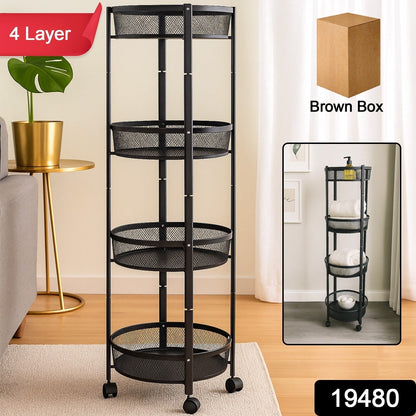 4-Layer Round Metal Folding Storage Trolley