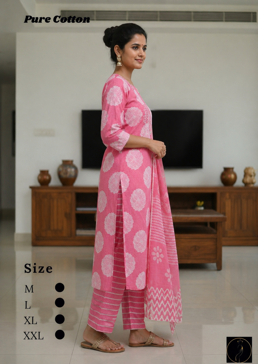 Pure Cotton Pink Kurti Set for Women | Stylish Ethnic Wear with Dupatta (M-XXL)