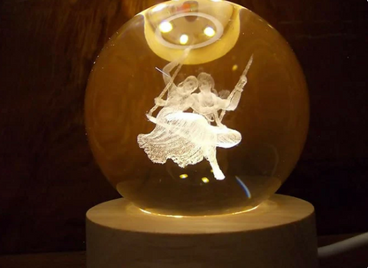 3D Engraved Crystal Ball LED Night Lamp with Romantic Couple on Swing
