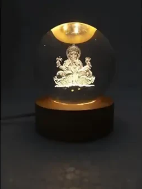 3D Crystal Ganesha Creative Engraved Crystal Ball Night Light Ganesh Ganesha