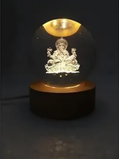3D Crystal Ganesha Creative Engraved Crystal Ball Night Light Ganesh Ganesha