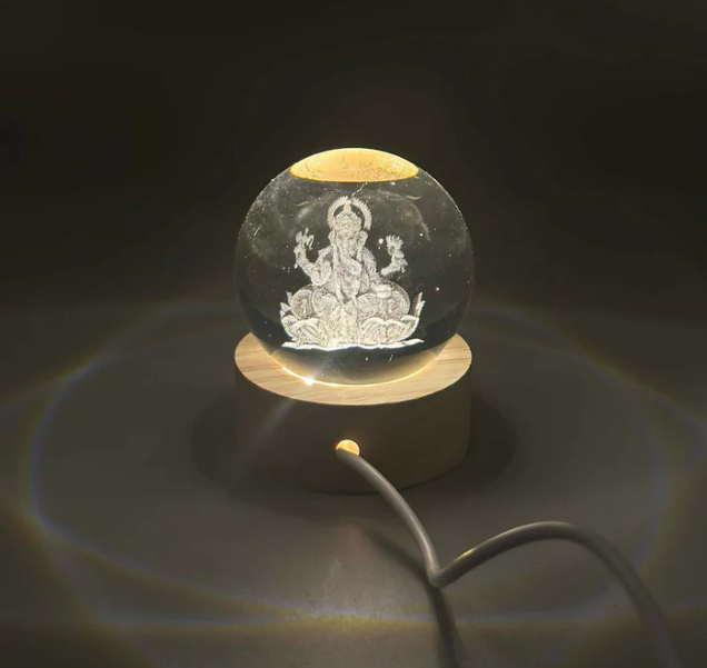 3D Crystal Ganesha Creative Engraved Crystal Ball Night Light Ganesh Ganesha