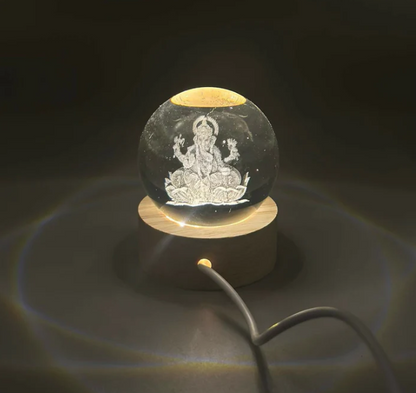 3D Crystal Ganesha Creative Engraved Crystal Ball Night Light Ganesh Ganesha