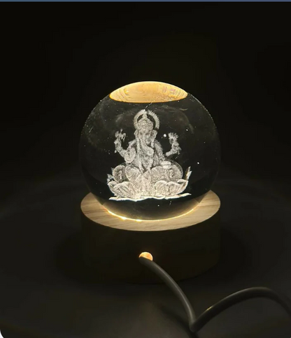 3D Crystal Ganesha Creative Engraved Crystal Ball Night Light Ganesh Ganesha