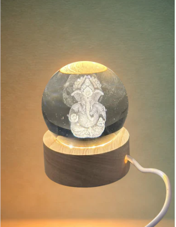 3D Crystal Ganesha LED Night Lamp Crystal Ball Night Lamp,Creative Engraved Crystal Ball Night Light