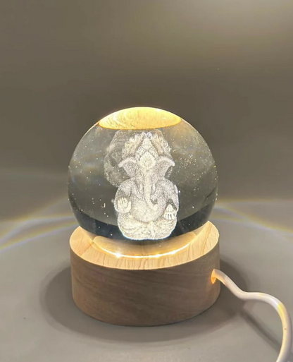 3D Crystal Ganesha LED Night Lamp Crystal Ball Night Lamp,Creative Engraved Crystal Ball Night Light