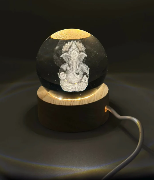 3D Crystal Ganesha LED Night Lamp Crystal Ball Night Lamp,Creative Engraved Crystal Ball Night Light