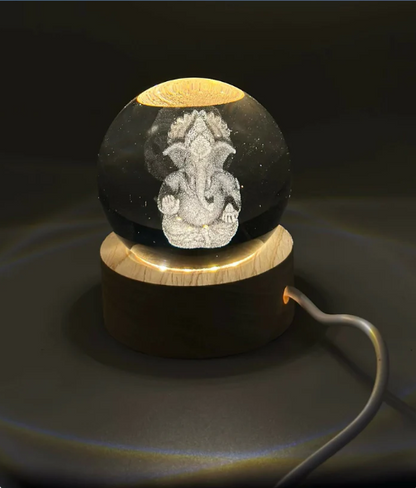 3D Crystal Ganesha LED Night Lamp Crystal Ball Night Lamp,Creative Engraved Crystal Ball Night Light