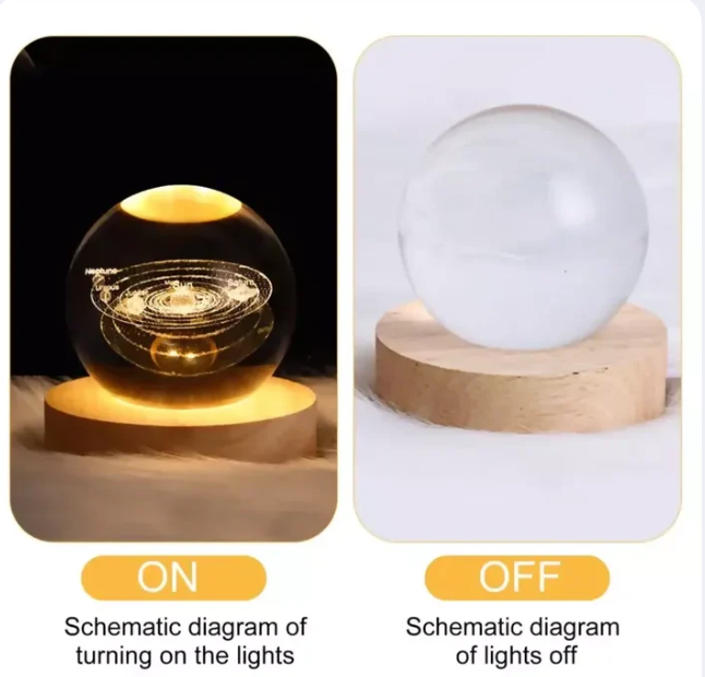 3D Crystal Glass Shiva Sculpture LED Night Lamp with Wooden Base