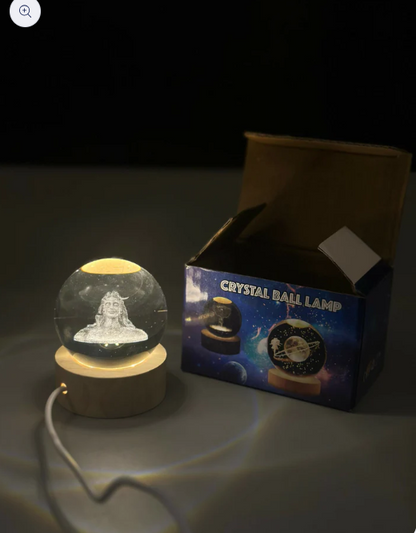 3D Crystal Glass Shiva Sculpture LED Night Lamp with Wooden Base