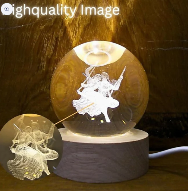 3D Engraved Crystal Ball LED Night Lamp with Romantic Couple on Swing
