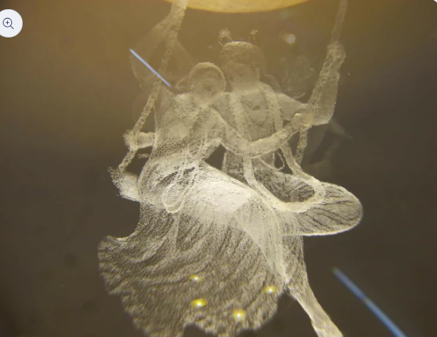 3D Engraved Crystal Ball LED Night Lamp with Romantic Couple on Swing