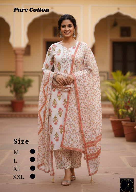 Pure Cotton Pink Kurti Set for Women | Stylish Ethnic Wear with Dupatta (M-XXL)