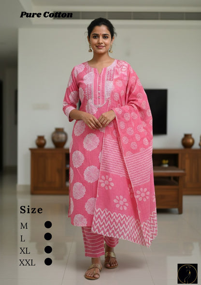 Pure Cotton Pink Kurti Set for Women | Stylish Ethnic Wear with Dupatta (M-XXL)